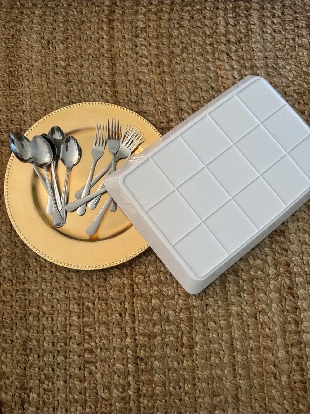 Gold platter white platter Plate with forks spoons  bundle